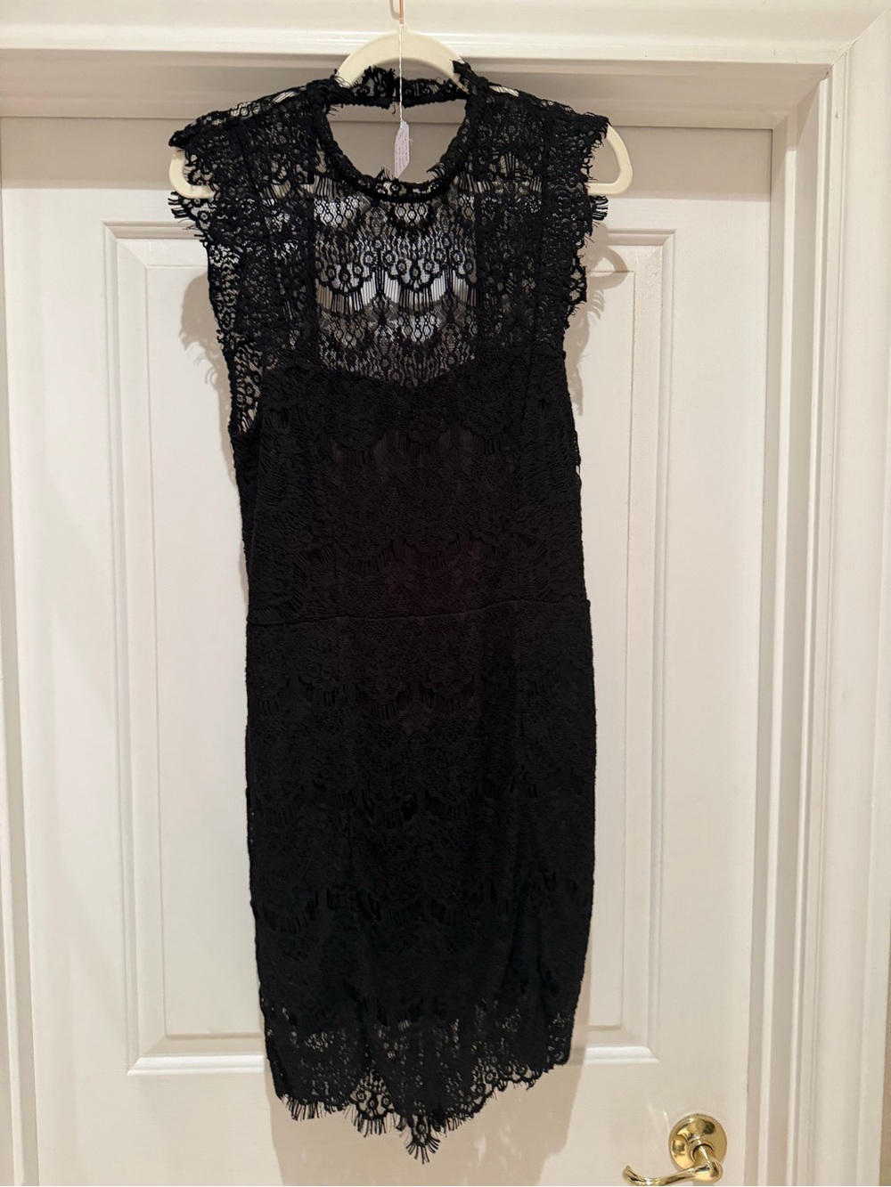 Free People Black Lace Midi Dress with High Lace Yoke